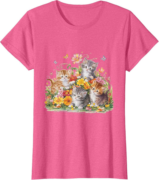 Floral Vintage Aesthetic Painted Kittens and Pressed Flower