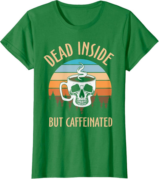Dead Inside But Caffeinated Skull Coffee Mug Retro Sunset