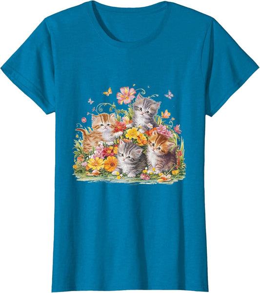 Floral Vintage Aesthetic Painted Kittens and Pressed Flower
