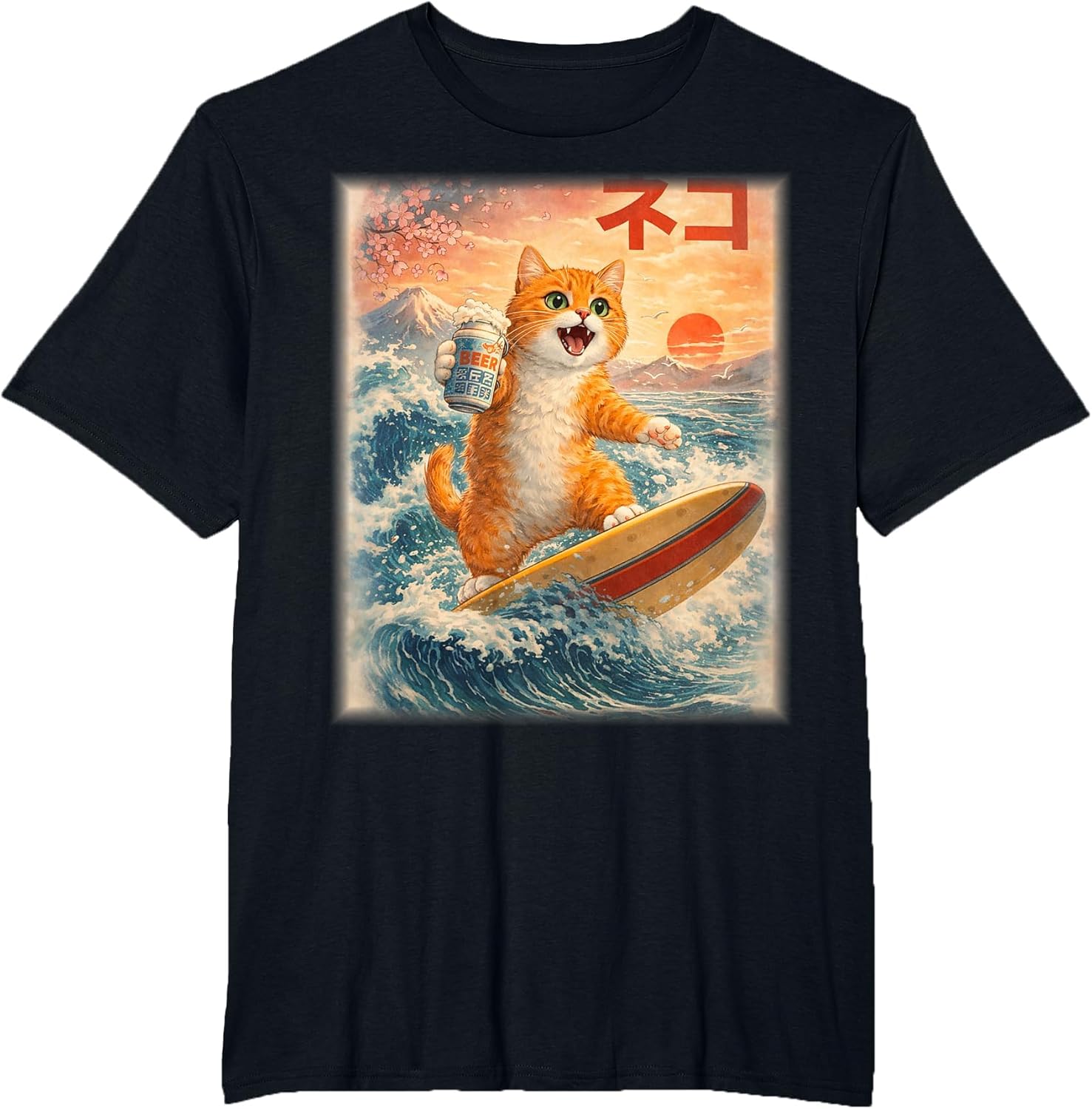 Funny Kawaii Cat Surfing , Anime Gift