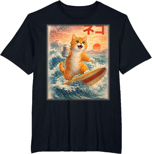 Funny Kawaii Cat Surfing , Anime Gift