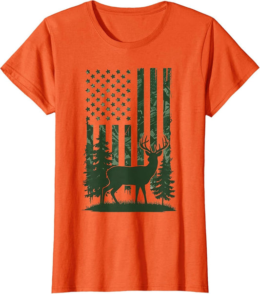 Men Kids Orange Hunting Shirt Deer Hunters Toddler Camo Flag