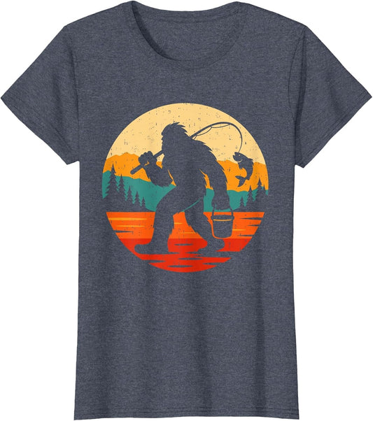 Bigfoot Fishing Funny Retro Sasquatch Fisherman Fish Lovers