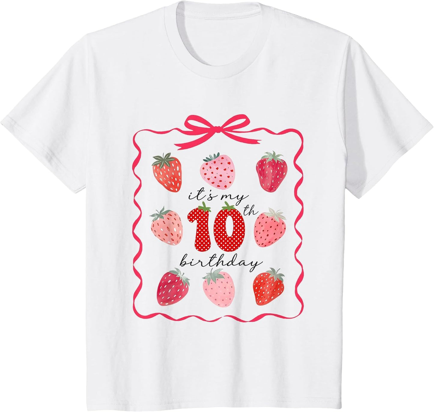 It's 10th Birthday Girl Preppy Strawberry Coquette Birthday