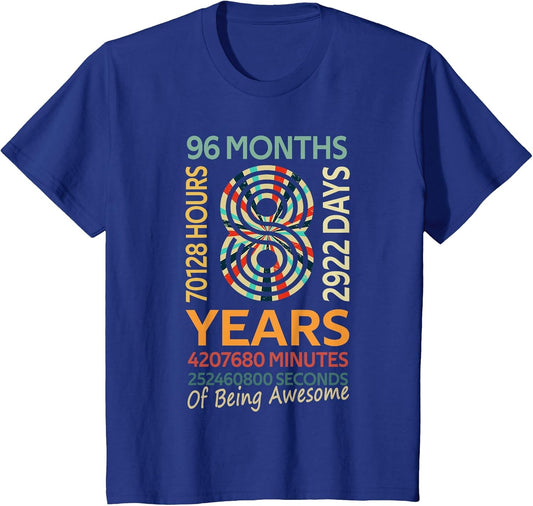 8th Birthday 8 Years Old Vintage Retro 96 Months