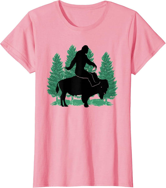 Funny Bigfoot Riding A Bison American Buffalo Lovers