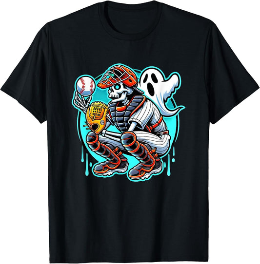 Halloween Skeleton Baseball Catcher