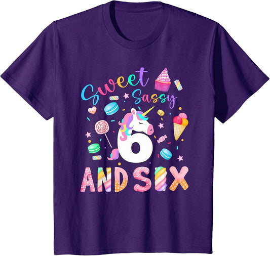 Kids 6th Birthday Girl Sweet Sassy & 6 Magical Unicorn Bday