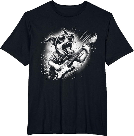 Rock n Roll Dog Cool Dog with Guitar Rock Star Dog Art