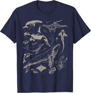 Retro Ocean Wildlife Shark Turtle Octopus Fish Animal Lover
