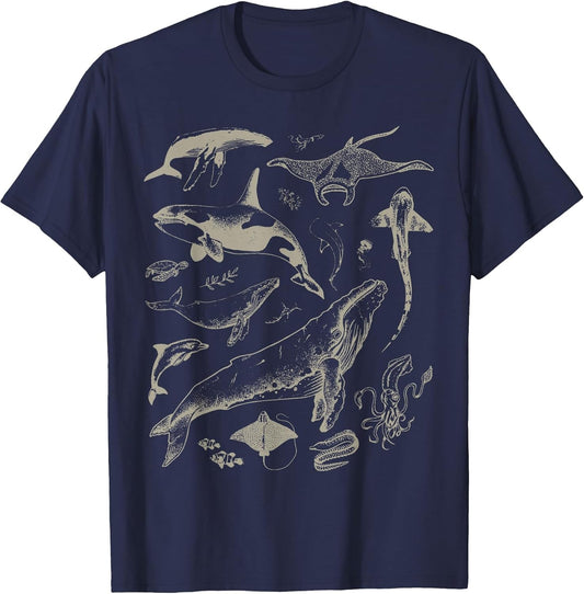 Retro Ocean Wildlife Shark Turtle Octopus Fish Animal Lover