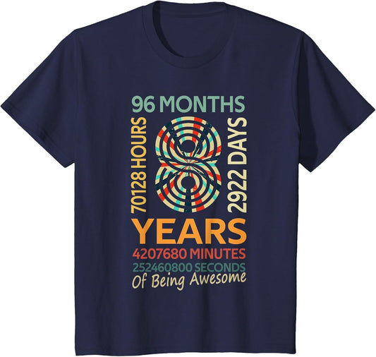 8th Birthday 8 Years Old Vintage Retro 96 Months
