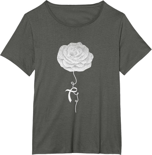 Flowers White Ribbon Women Lung Cancer Awareness