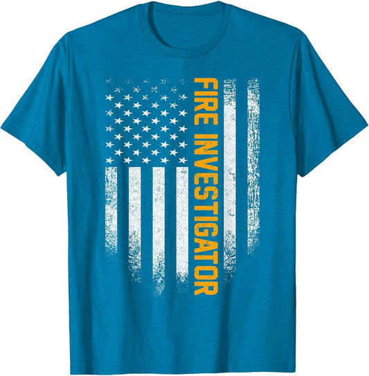 Vintage Fire Investigator Distressed American Flag Patriotic