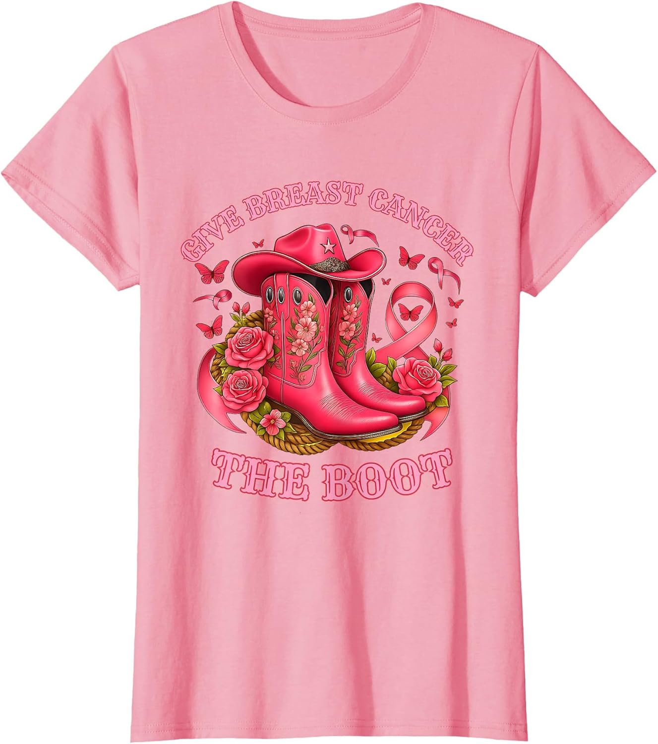 Give Breast Cancer The Boot Cowgirl Pink Ribbon Awareness