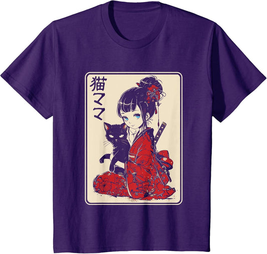 Japanese Gothic Kawaii Anime Samurai Cat Mom Woman Girls