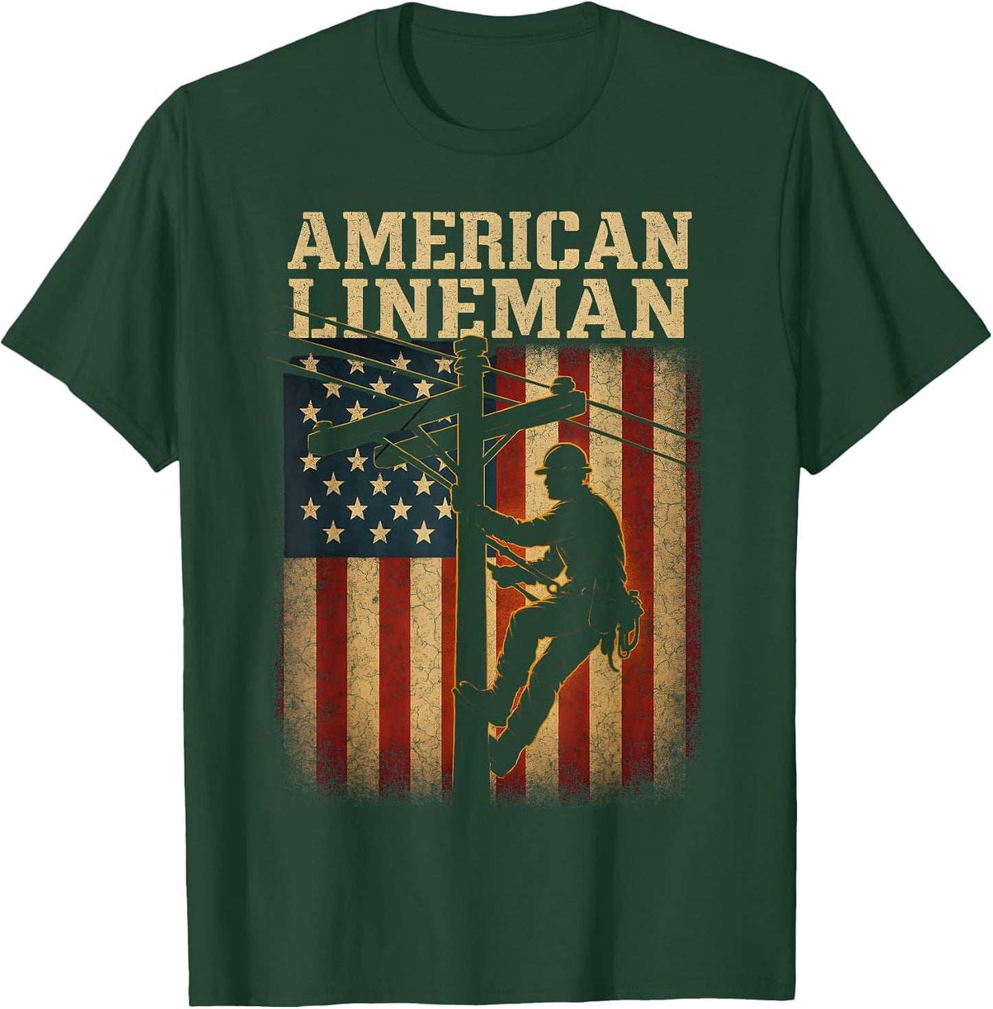 Retro Lineman American Flag Electric Cable Patriotic Lineman