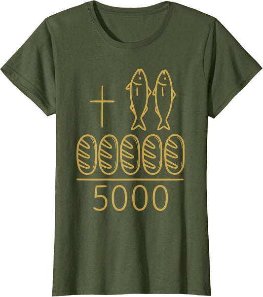 2 Fishes 5 Breads Jesus Cross 5000 Miracle Christian