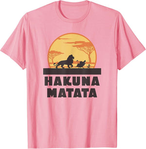 Disney The Lion King Hakuna Matata Crew Sideview Silhouettes , Men, Pink, 3X-Large
