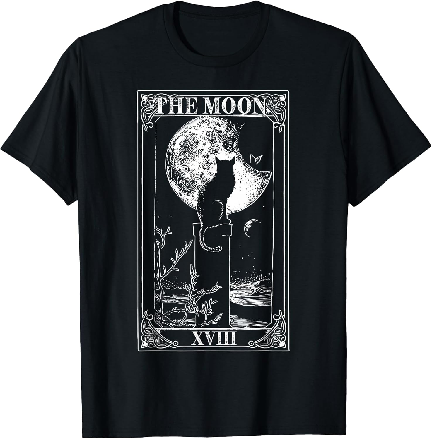 Tarot Moon Tarot Card, cat Vintage Crescent Moon Graphic