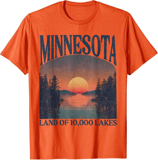 Minnesota Land of 10000 Lakes Sunset Nature Vintage Style
