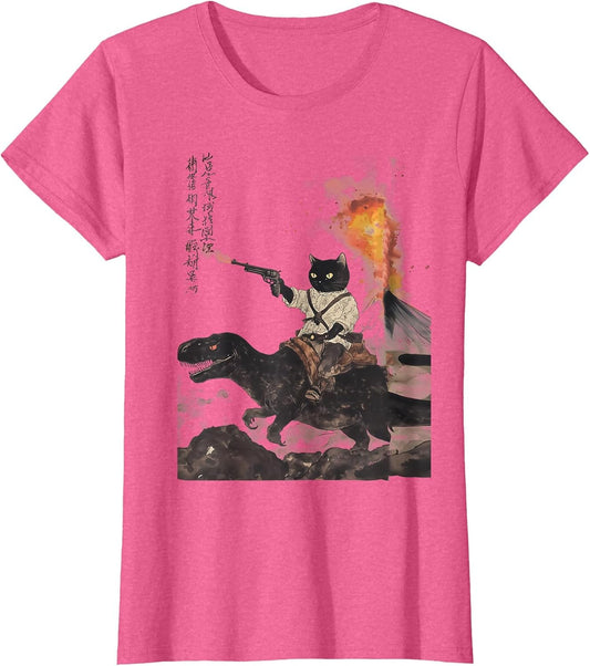 Retro Calligraphy cat Dinosaur Volcanic Eruption Art Print