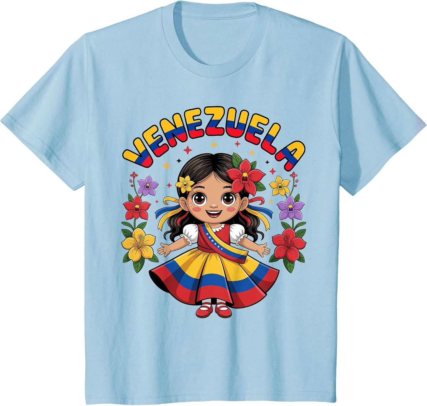 Cute Venezuela Girl Traditional Dress Colorful Art Kids