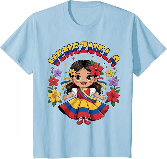 Cute Venezuela Girl Traditional Dress Colorful Art Kids