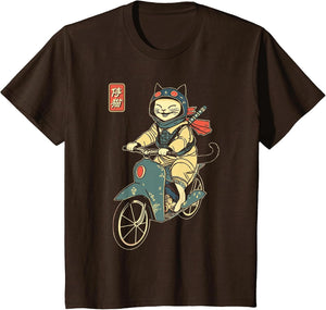 Japanese Samurai Cat on Motorcycle Kawaii Ninja Cat