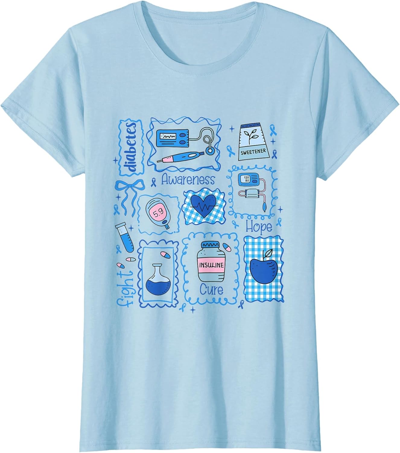 Diabetes Awareness Fight Cure Hope Blue Ribbon T1D Diabetic