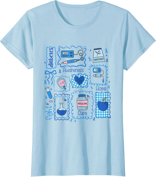 Diabetes Awareness Fight Cure Hope Blue Ribbon T1D Diabetic