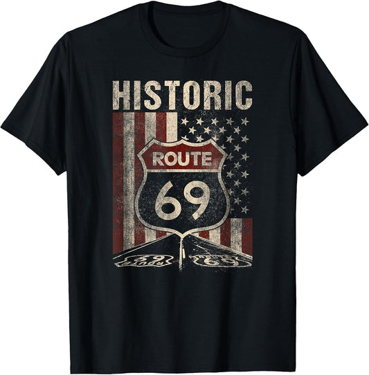 Historic Route 69 Americana USA Flag Funny Graphic