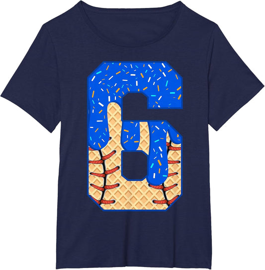 6th Birthday Boy Ice Cream Baseball Drip 6 Year Old Boys