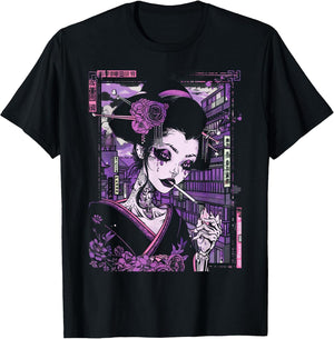 Anime Japanese Goth Cyberpunk City Geisha Purple Art Vintage