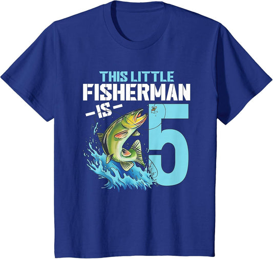 Kids Fishing Birthday Shirt 5 Year Old Boy Fisher 5th Bday Kids