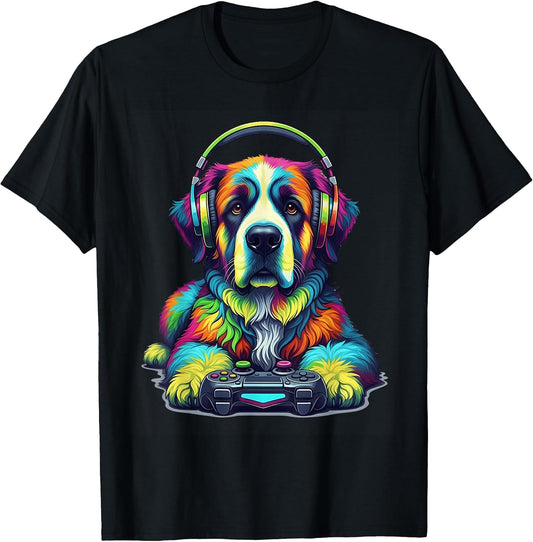Colorful Saint Bernard Video Game Gamer Dog Zoo Design