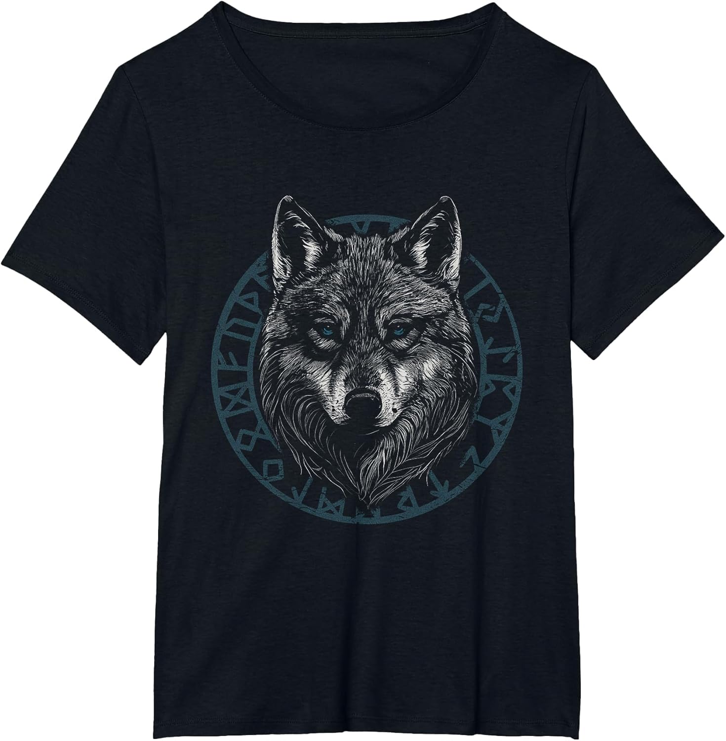 Wolf with Blue Eyes Viking Runes Animal Graphic