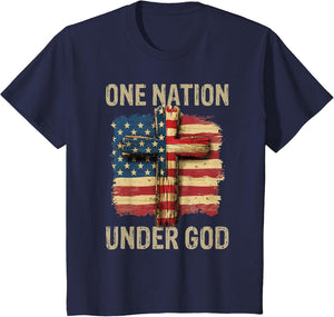 One Nation Under God American Flag Cross 4th of July Men
