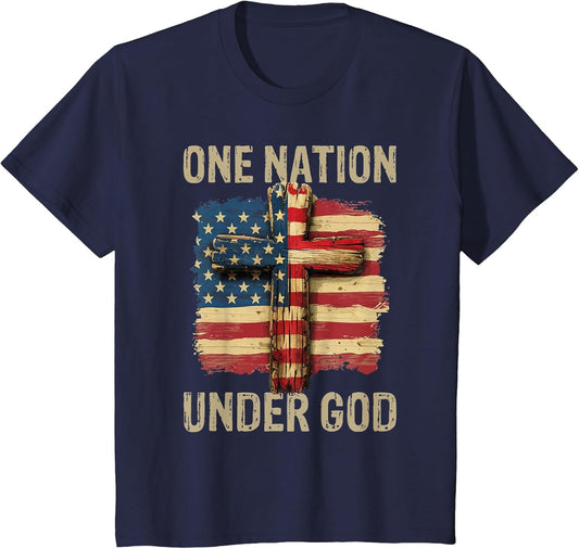 One Nation Under God American Flag Cross 4th of July Men