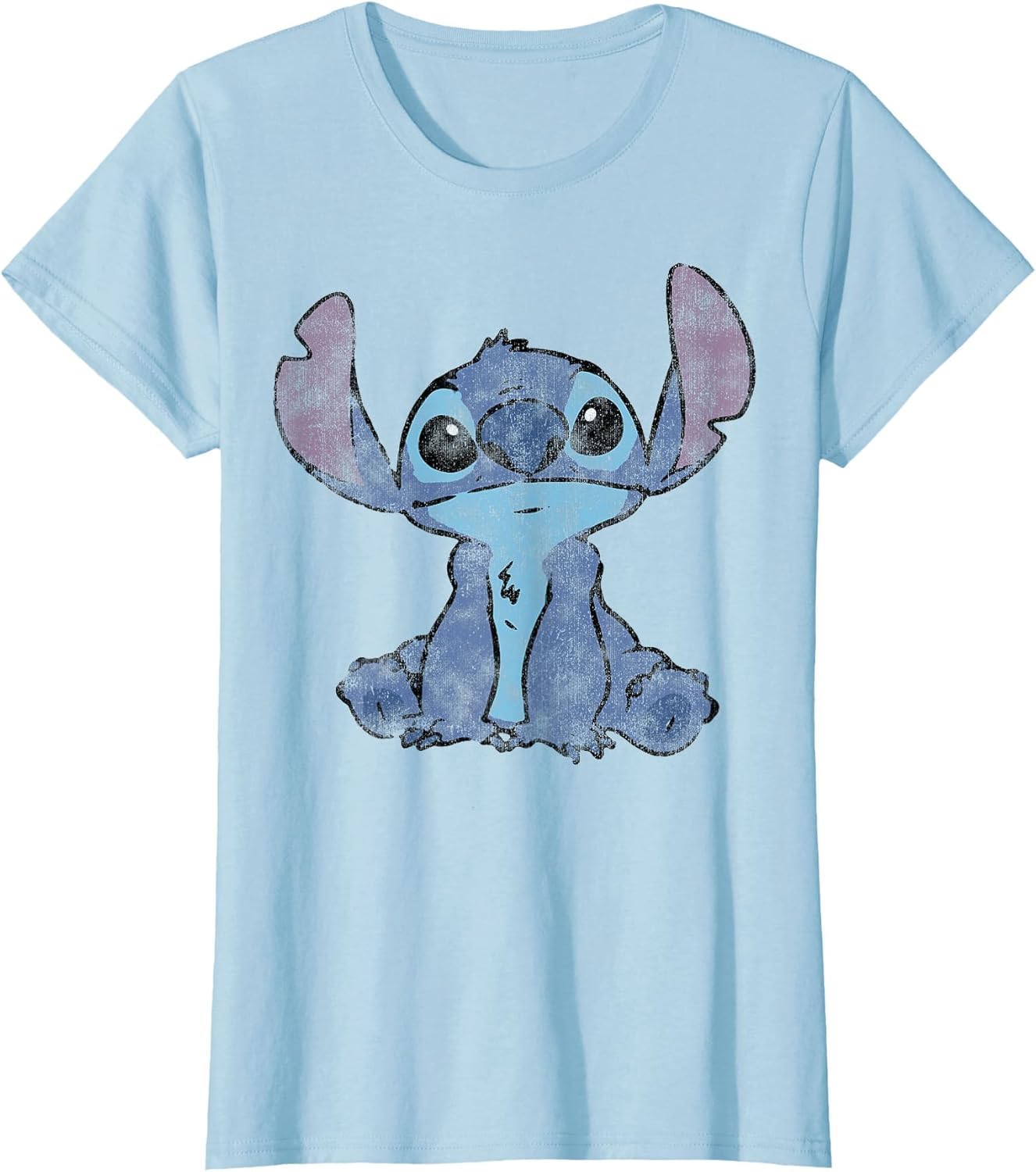 Disney Lilo & Stitch Distressed Stitch Portrait , Women, Baby Blue, X-Small