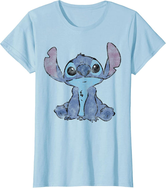Disney Lilo & Stitch Distressed Stitch Portrait , Women, Baby Blue, X-Small