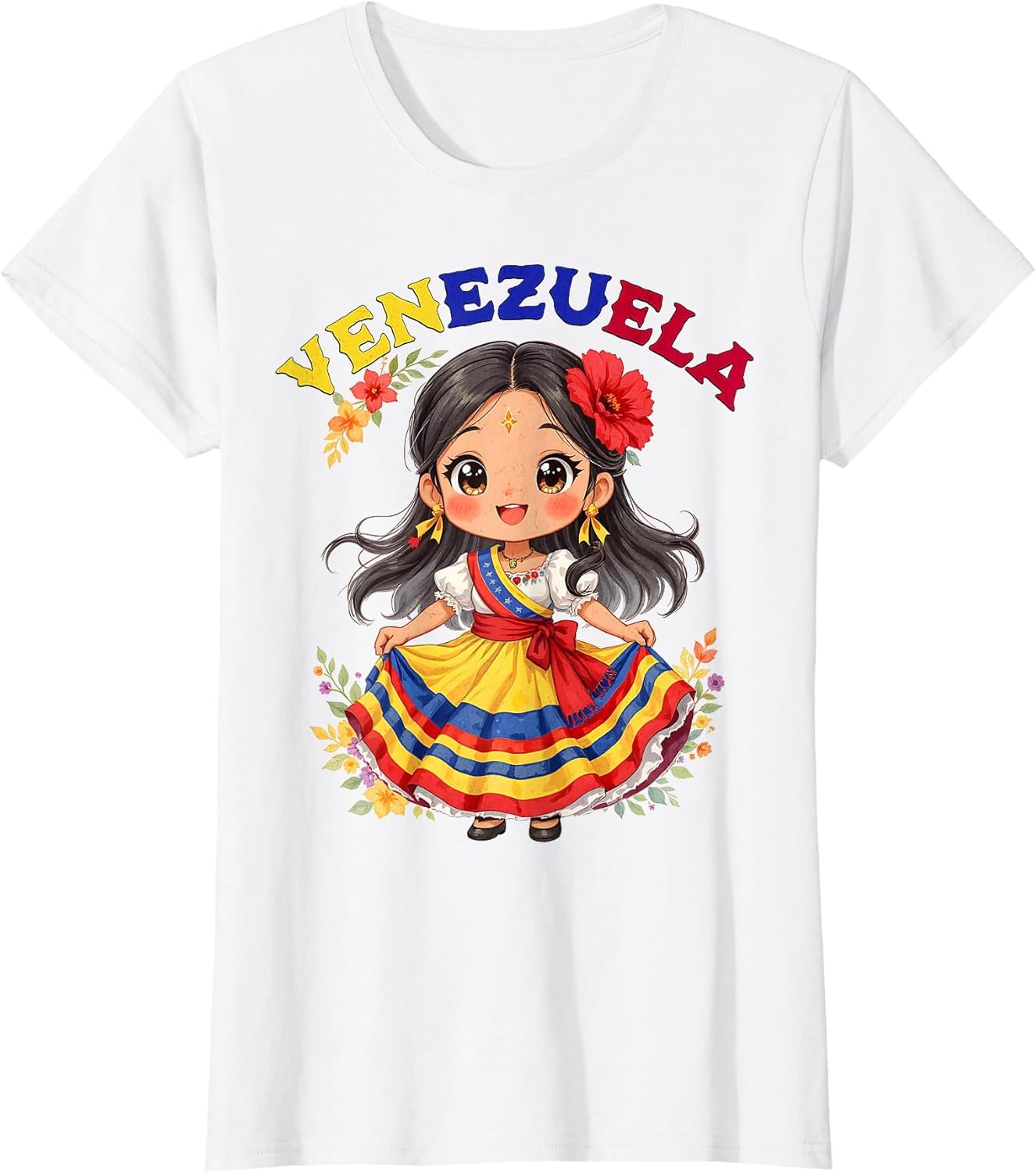 Cute Venezuela Girl Traditional Dress Colorful Art Kids