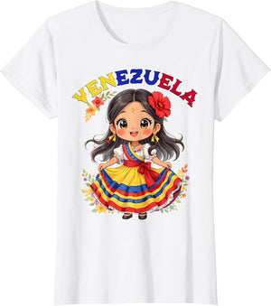 Cute Venezuela Girl Traditional Dress Colorful Art Kids