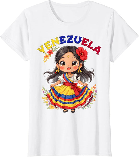 Cute Venezuela Girl Traditional Dress Colorful Art Kids