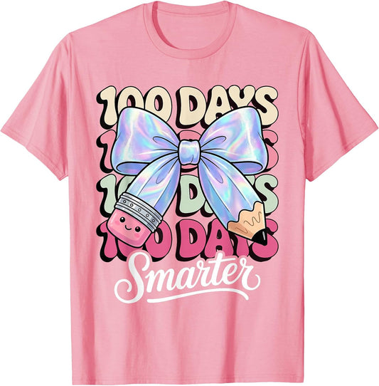 Cute 100 Days Smarter School Teacher Girls Kids Coquette Bow