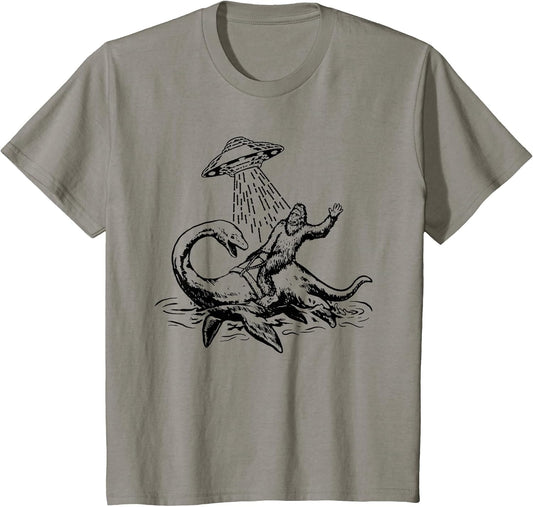 Bigfoot Riding Loch Ness Monster Funny Sasquatch Nessie