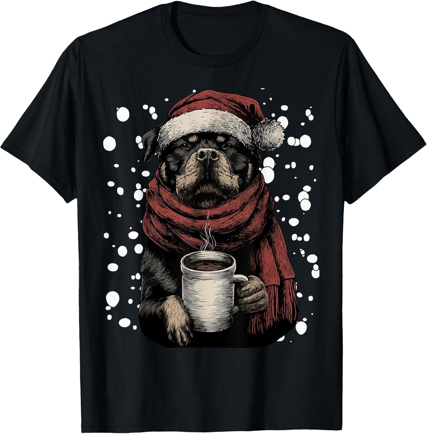 Christmas Rottweiler Santa Hat Coffee Lover Funny Winter Dog