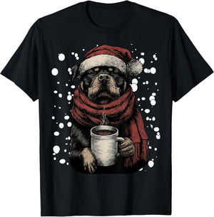 Christmas Rottweiler Santa Hat Coffee Lover Funny Winter Dog