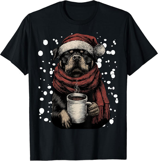 Christmas Rottweiler Santa Hat Coffee Lover Funny Winter Dog