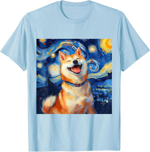 Cute Shiba Inu Dog Starry Night Vincent Van Gogh Painting